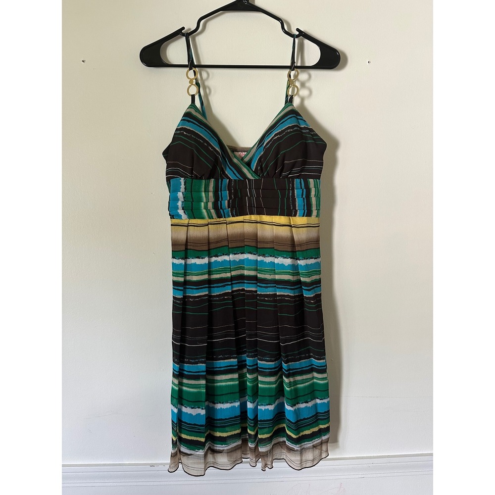 Candies Striped Mini Dress Chiffon Gold Ring Size 7 Y2K Retro Boho Festival